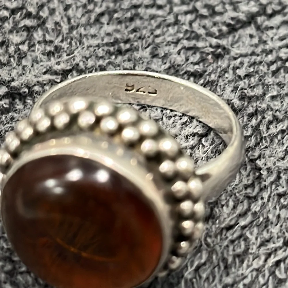 Sterling Silver Amber ring, Size 8, Vintage